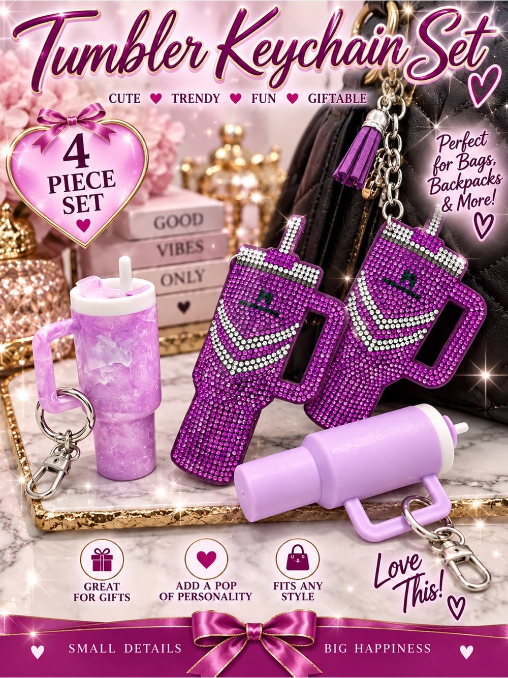 5 tumbler keychain bag charm set 💜